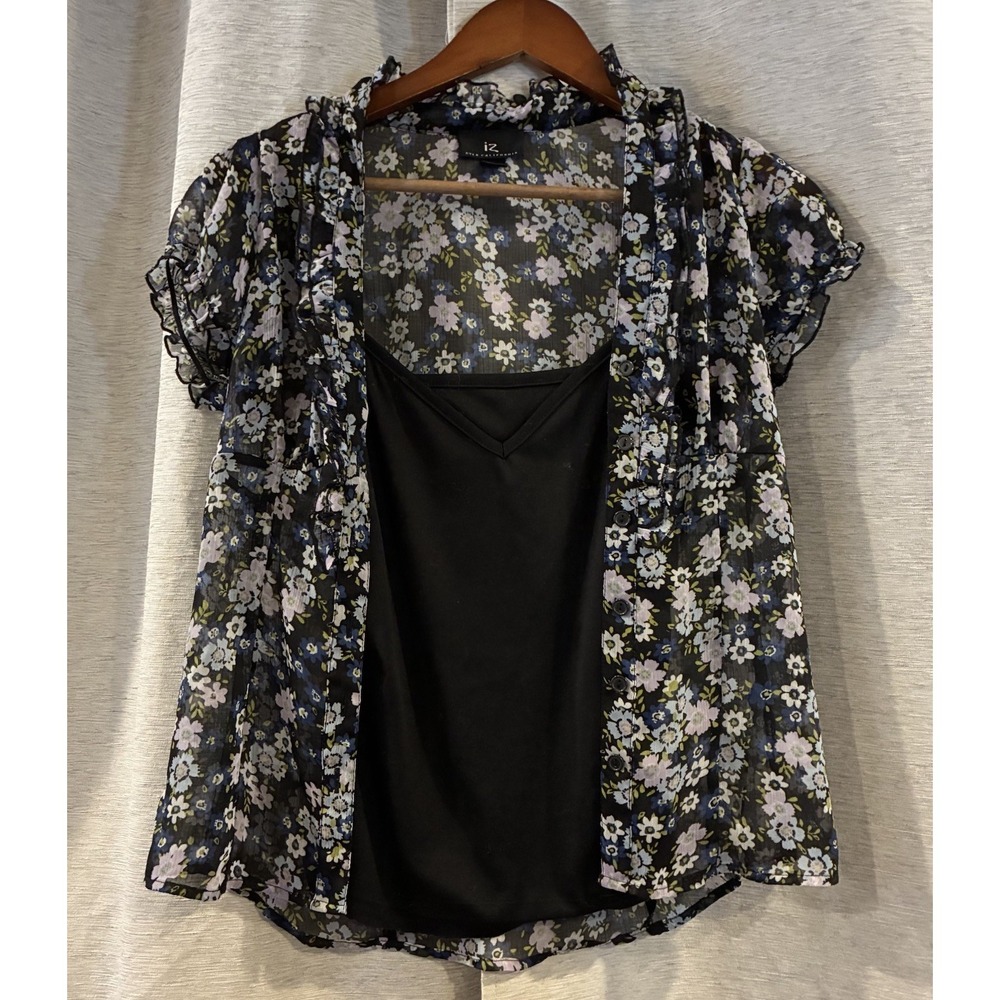 Y2K IZ Byer Sheer Floral Button Up Blouse With Cami Whimsygoth Size 10P